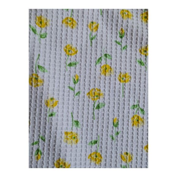 Miss Elaine House Coat Robe Full Zip Summer White Yellow Floral Waffle Texture M - Picture 7 of 12